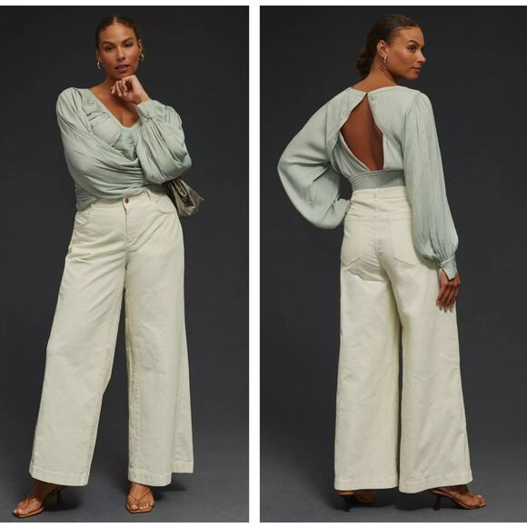 ANTHROPOLOGIE x PILCRO The Gwen Wide Leg Corduroy Pants Ivory Sz 33 NWT {3D18} - Picture 1 of 4